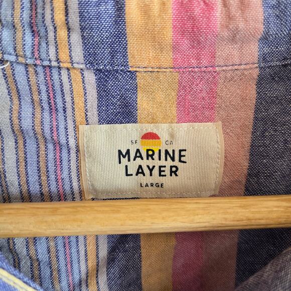 Marine Layer Dana Short Sleeve Shirt Blue Variegated Stripe Large Button Top - Picture 6 of 6